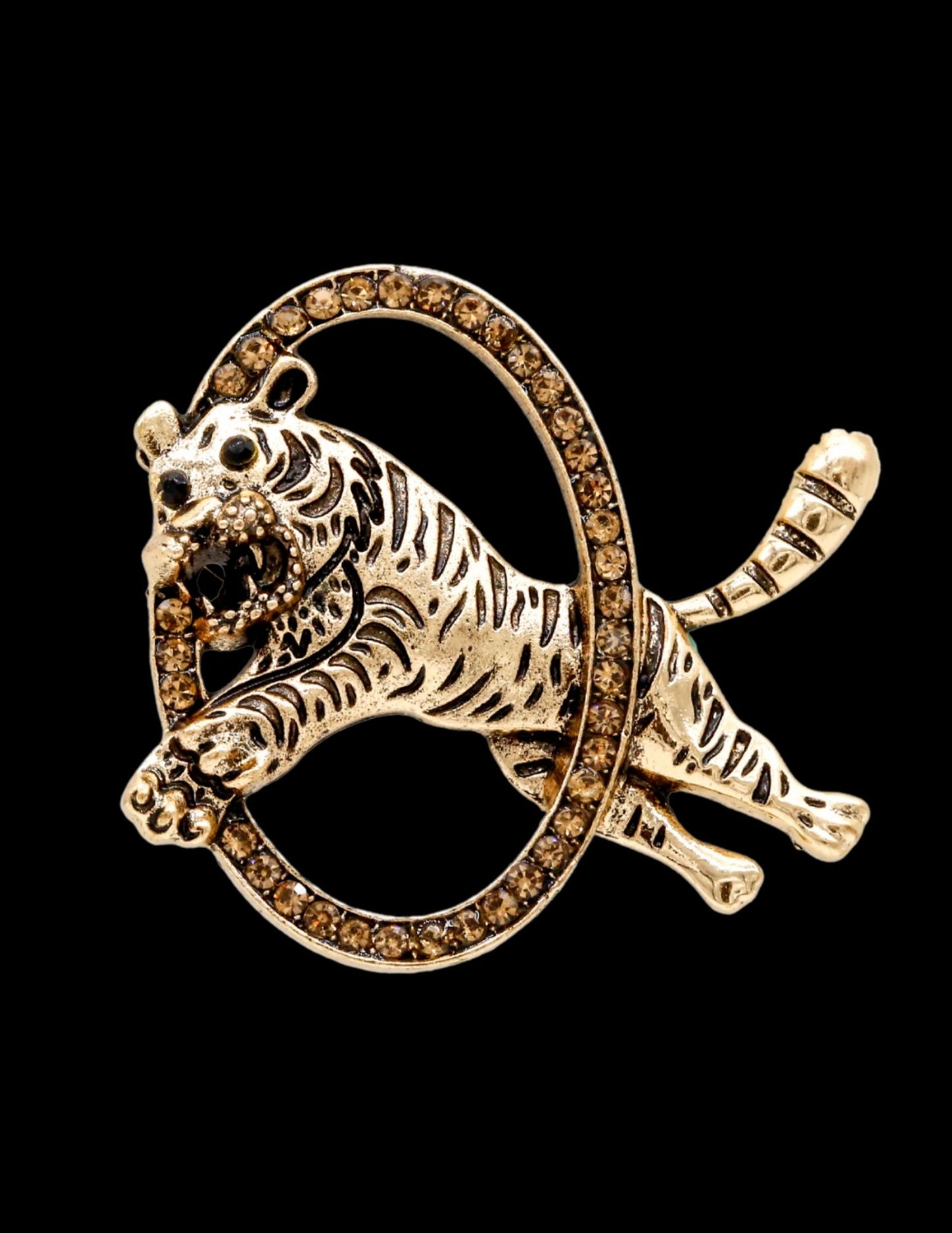 Golden Leap Tiger Brooch