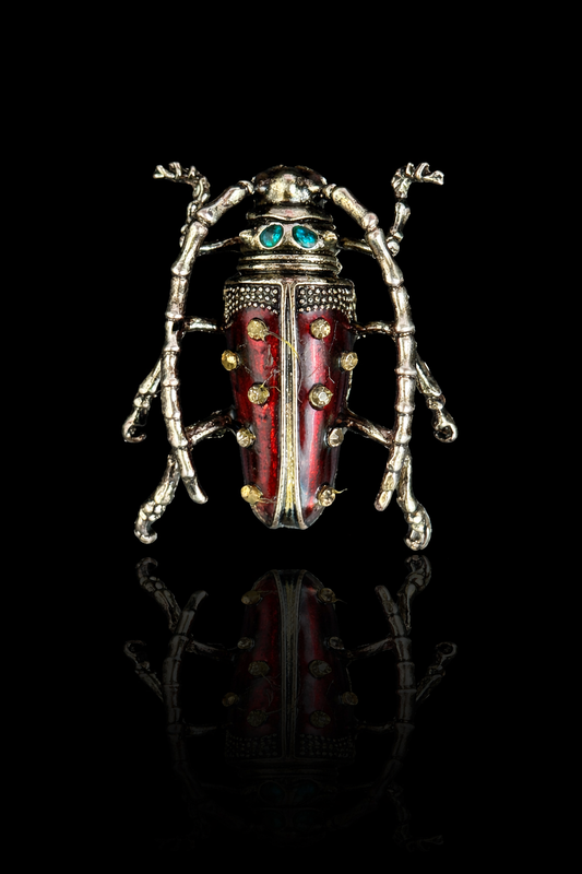 Crimson Scarab Brooch