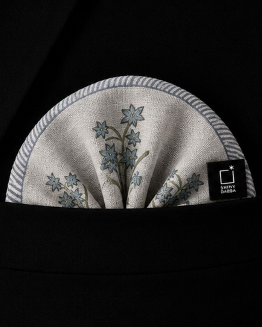 Azure Blossom Pashmina Block Print Pocket Square