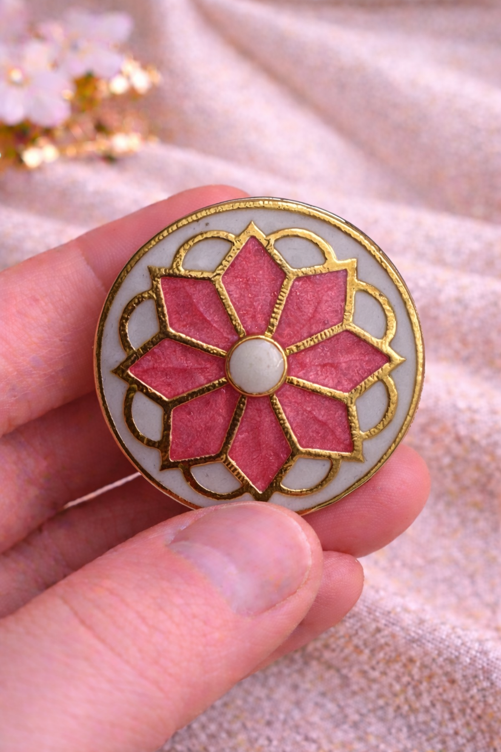 Blush Rosette Ivory Bandhgala Button