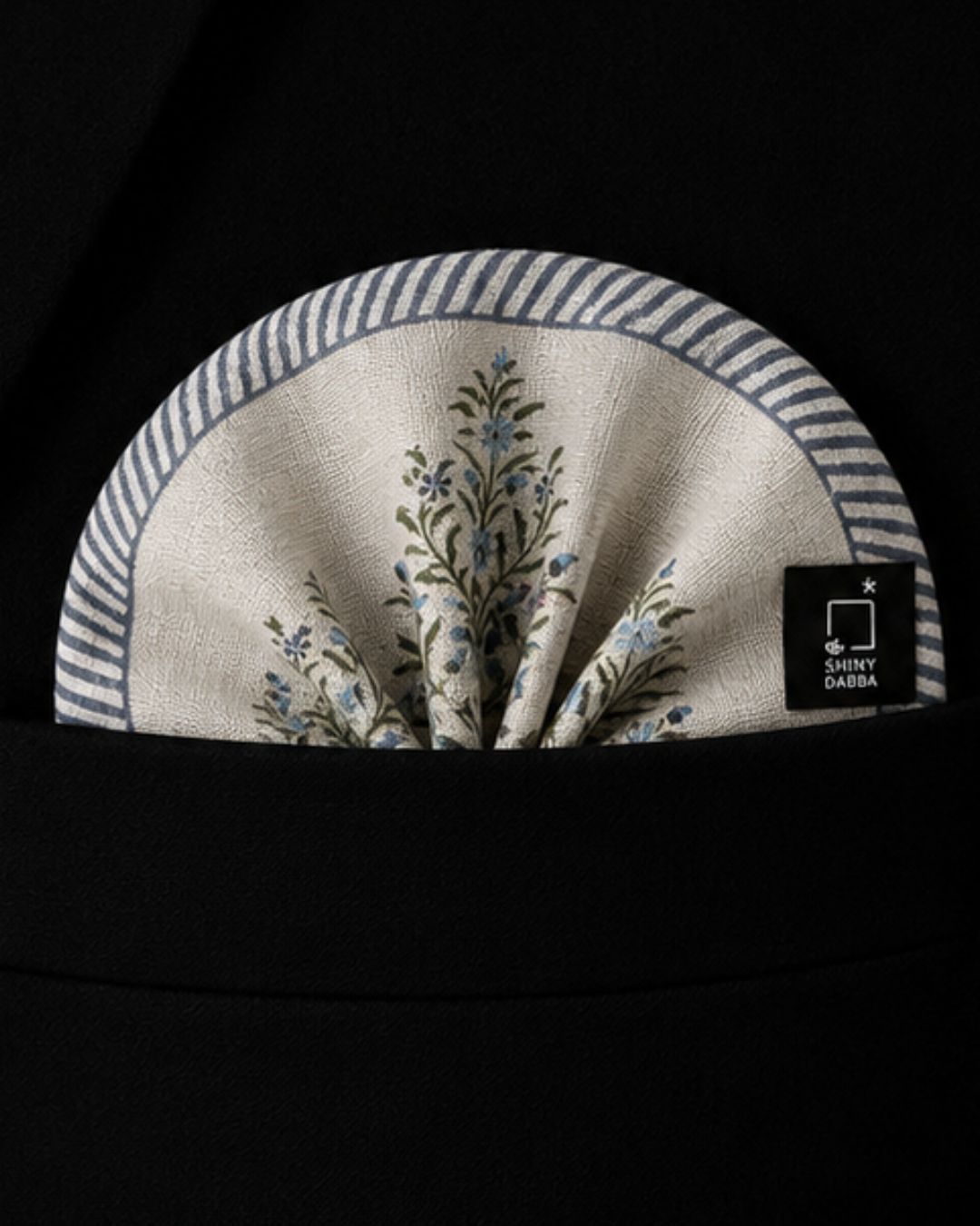 Blue Meadow Pashmina Block Print Pocket Square