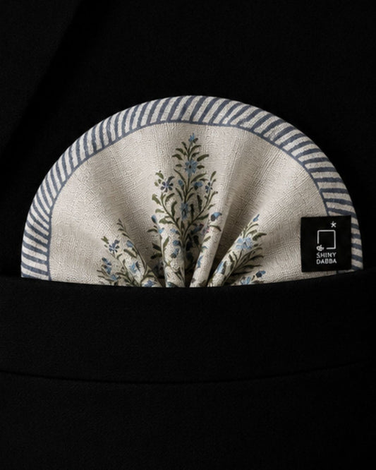 Blue Meadow Pashmina Block Print Pocket Square