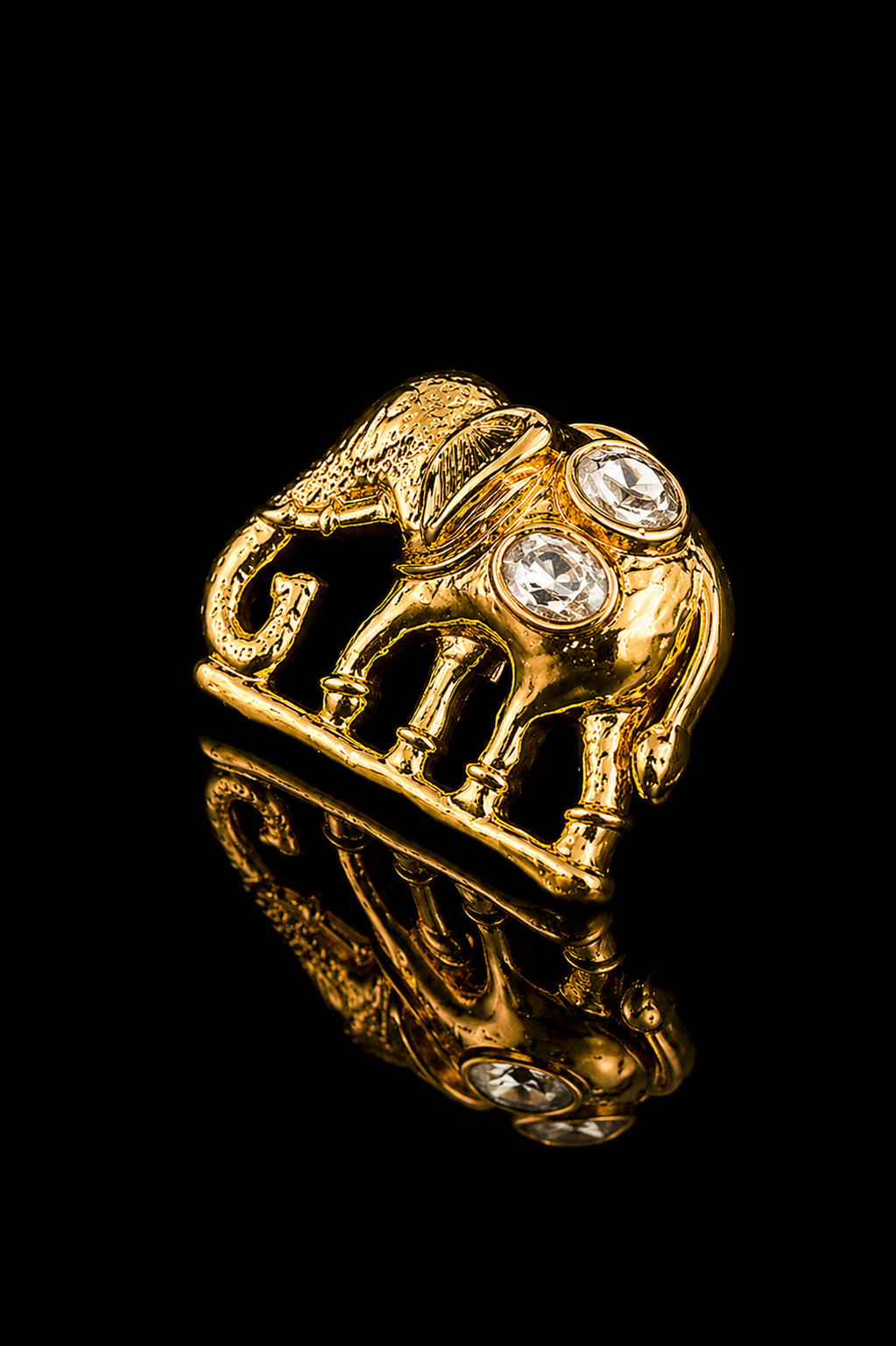 Golden Crystal Elephant Lapel Pin