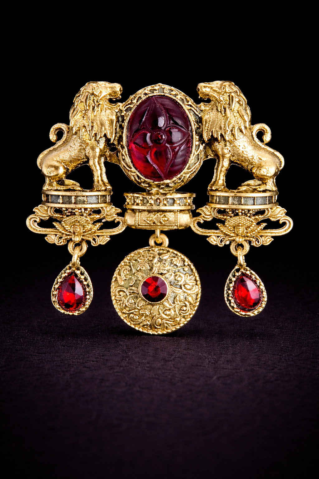 Crimson Herald Lion Brooch