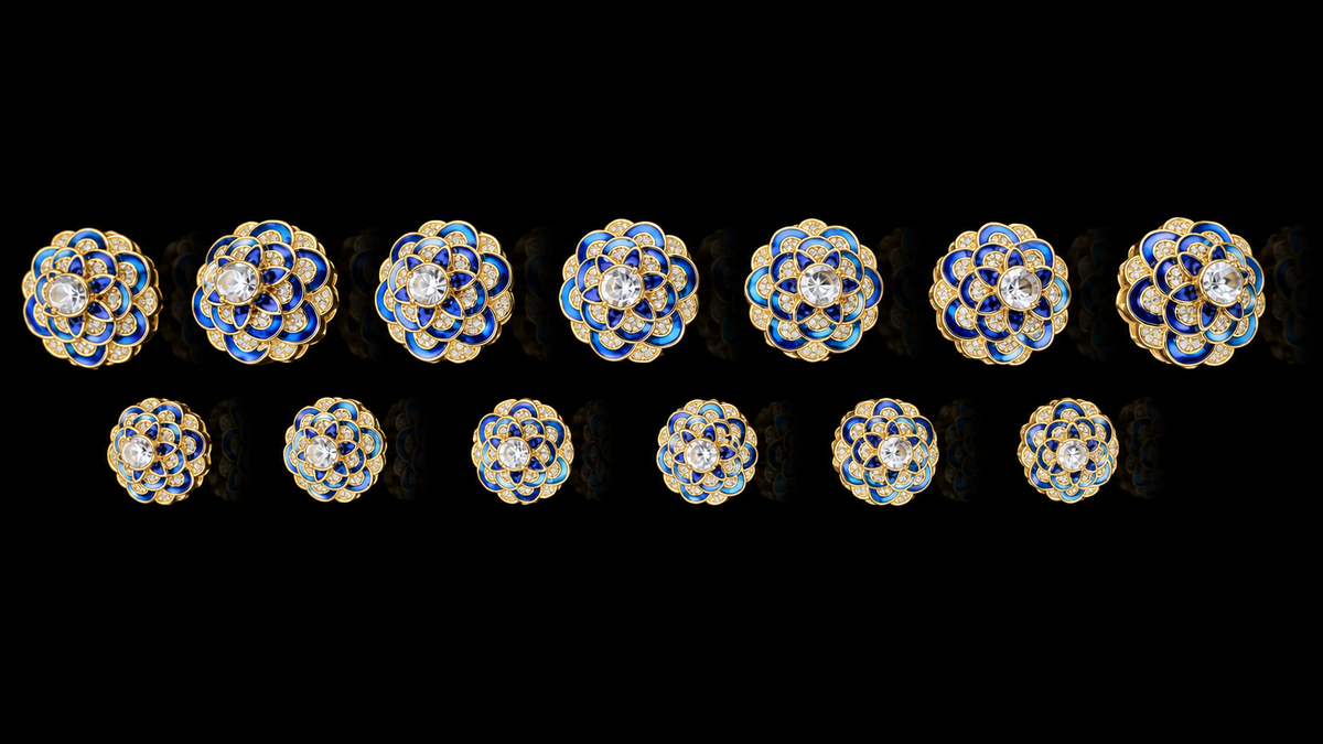Royal Blue Floral Crystal Bandhgala Button