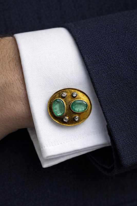 Dual Oval Emerald & Sapphire Cufflinks