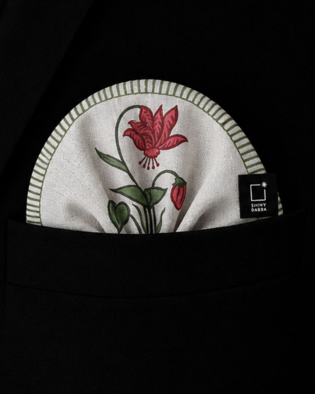 Crimson Bloom Pashmina Block Print Pocket Square