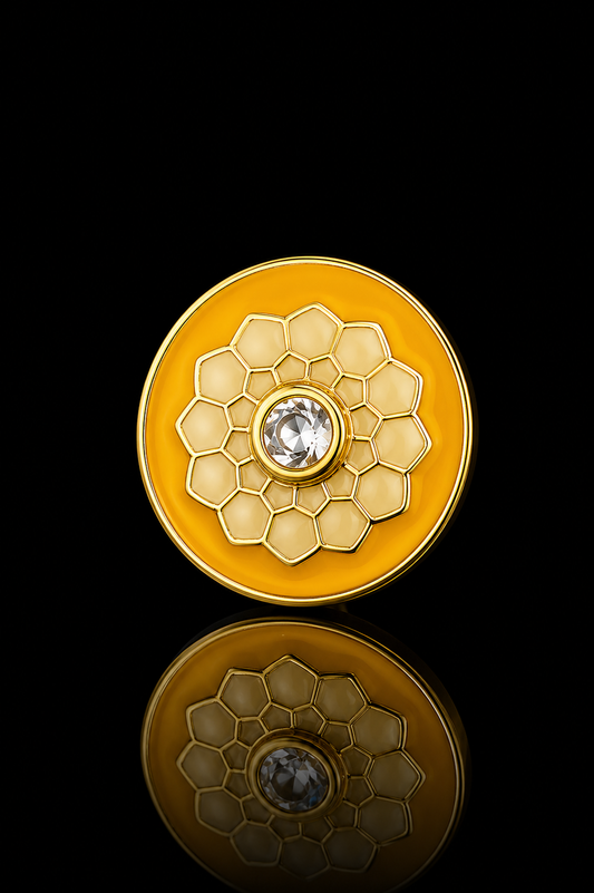 Golden Honeycomb Crystal Round Brooch Pin
