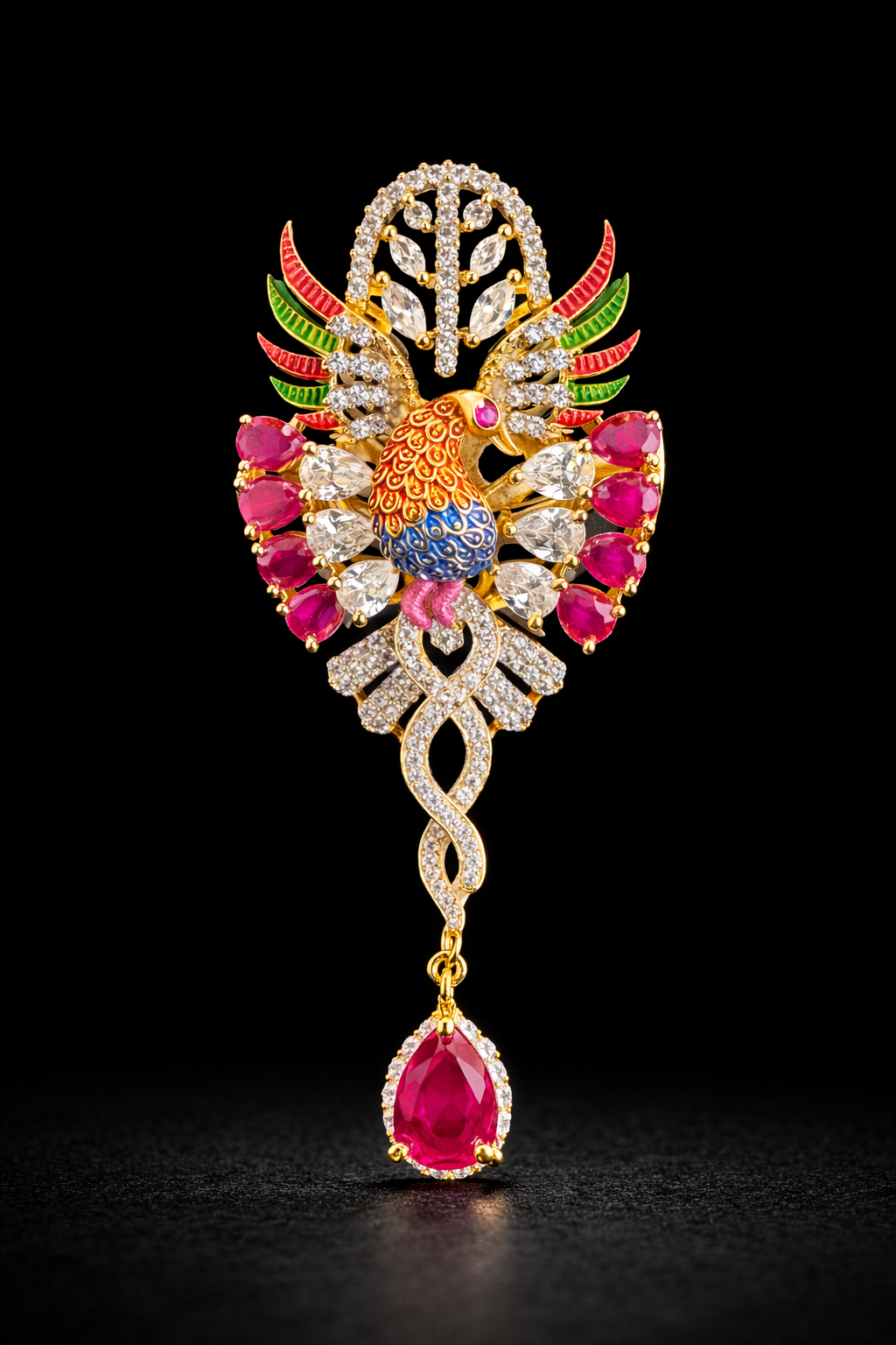 Regal Peacock Cascade Brooch