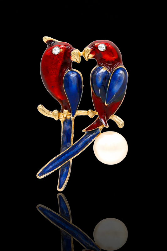 Lovebirds Pearl Brooch