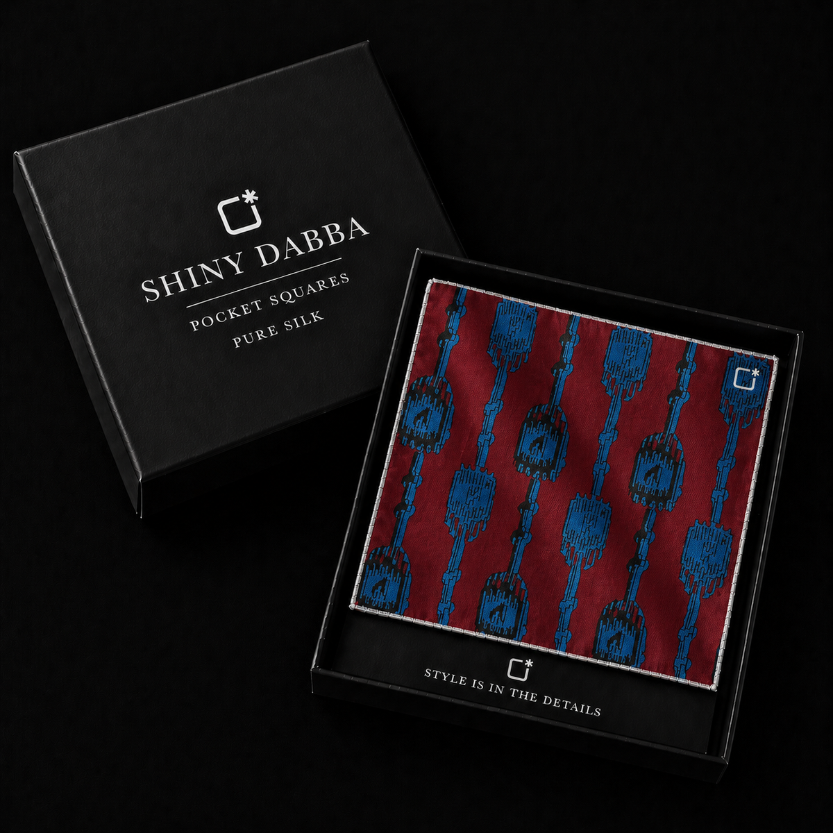 Java Square Dabba Regal Motif Silk Pocket Square – Shiny Dabba