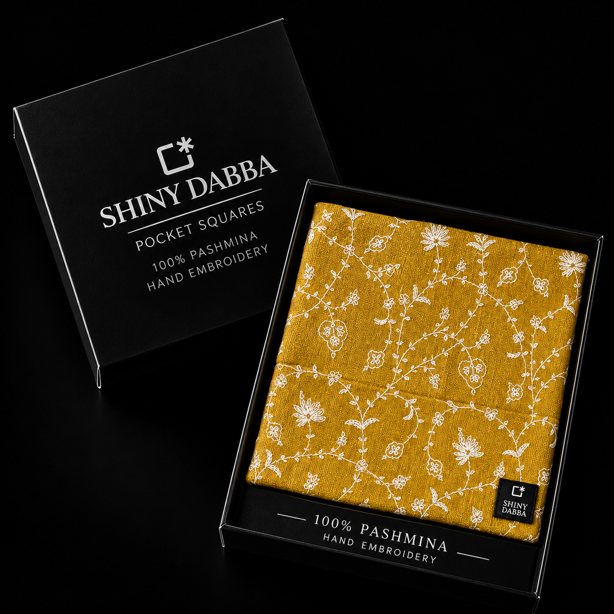 Golden Bloom Pashmina Hand Embroidered Pocket Square