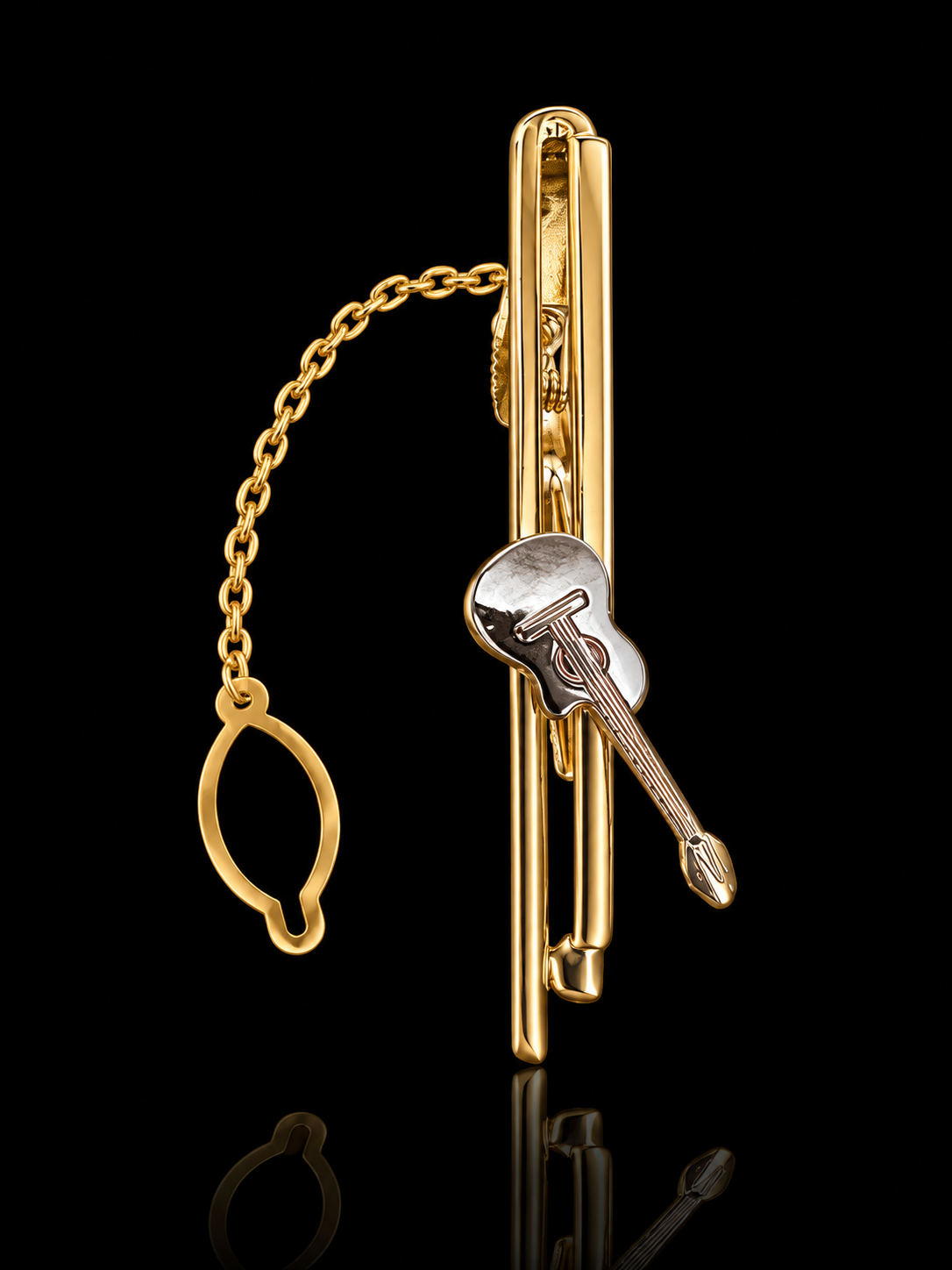 Guitar Tie Pin with Chain