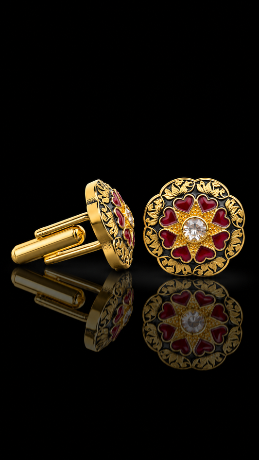 Royal Heart Bloom Crystal Cufflinks