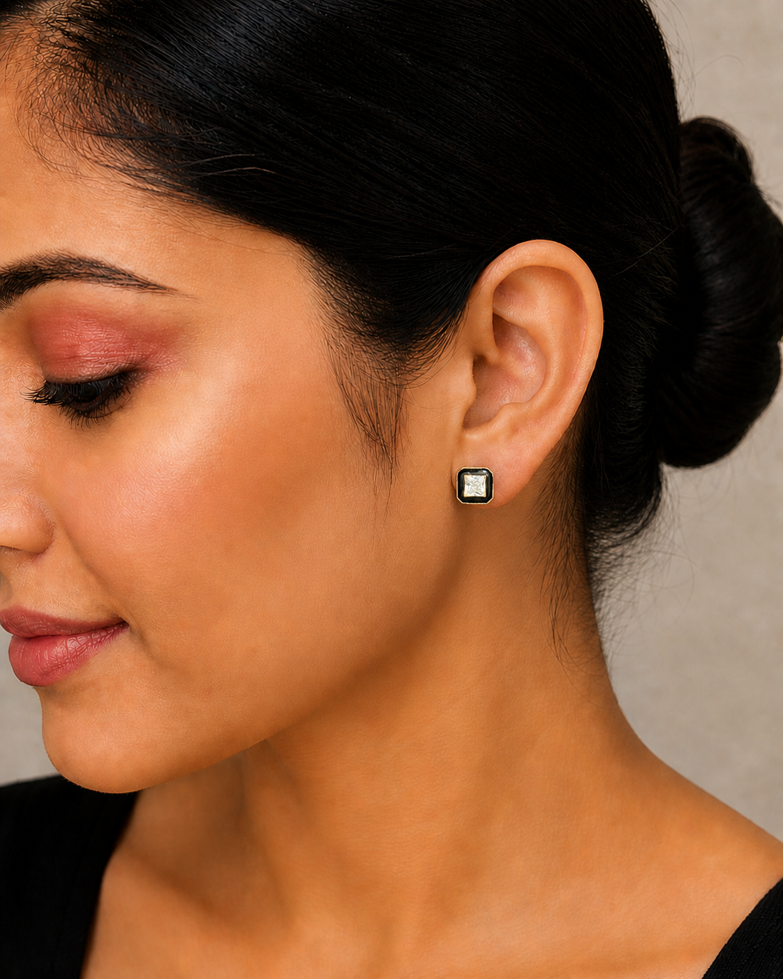 Noir Square Solitaire Stud Earrings