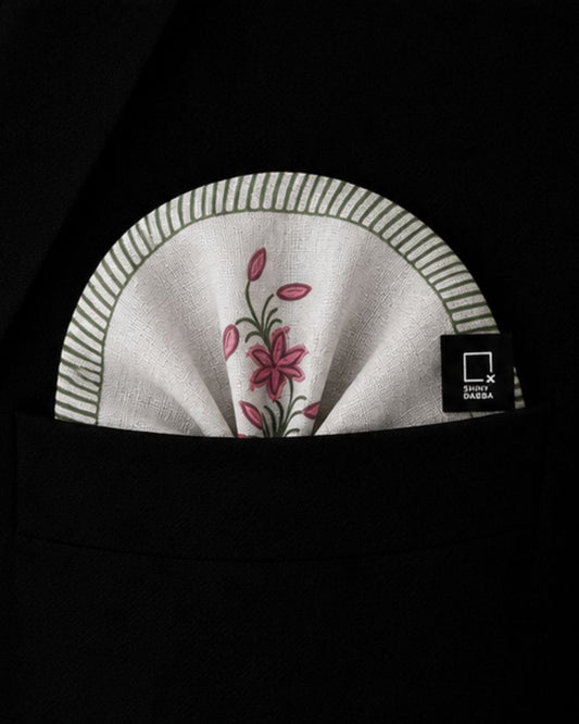 Pink Blossom Pashmina Block Print Pocket Square