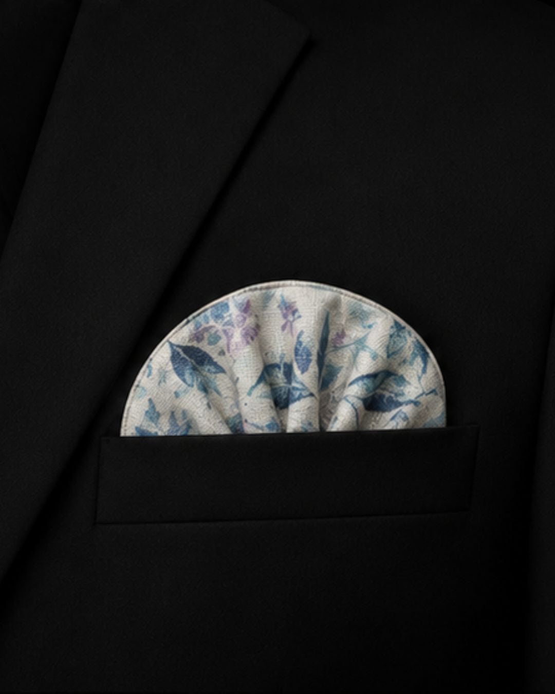 Midnight Botanical Linen Pocket Square