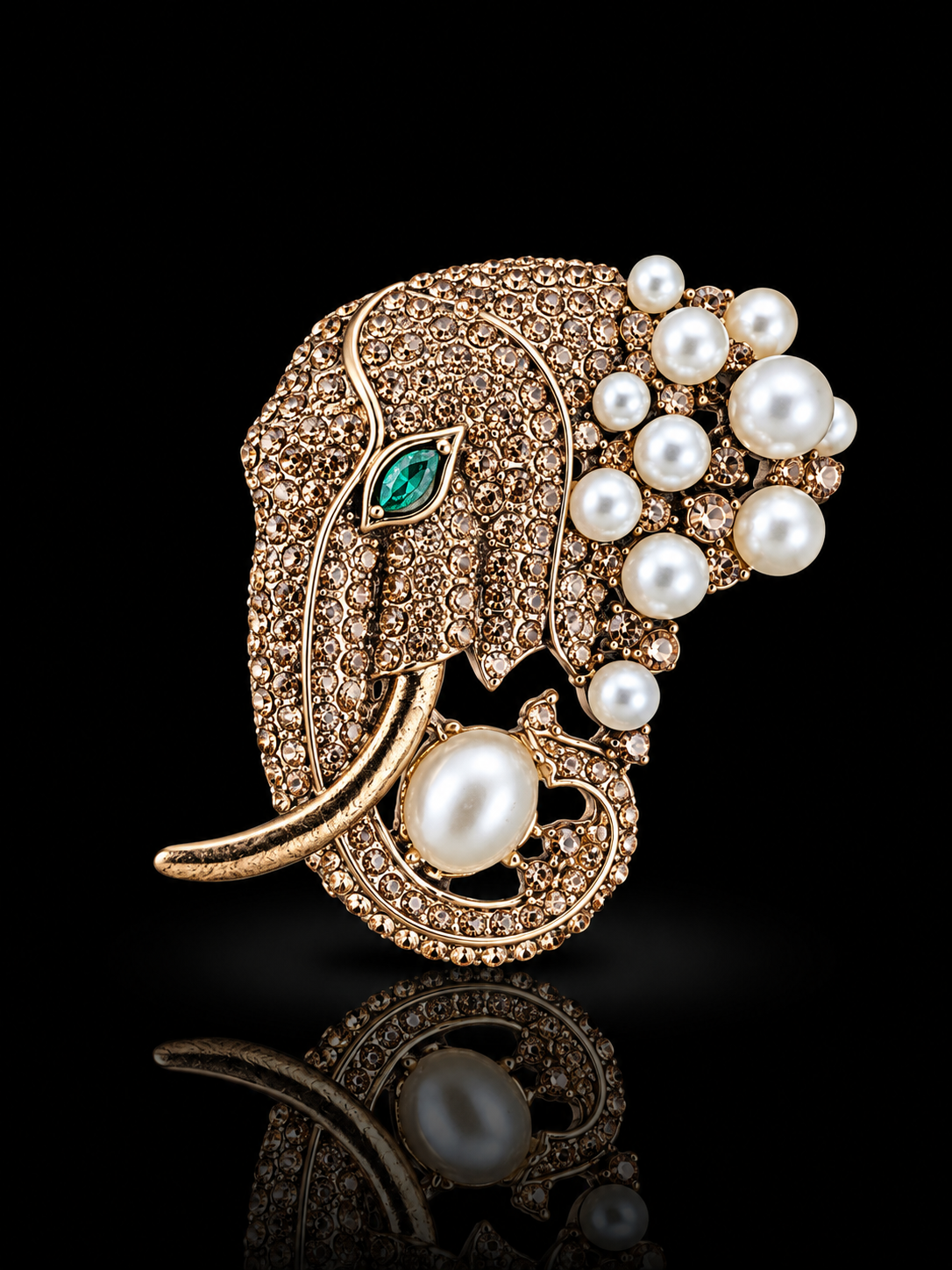 Royal Elephant Pearl & Crystal Brooch
