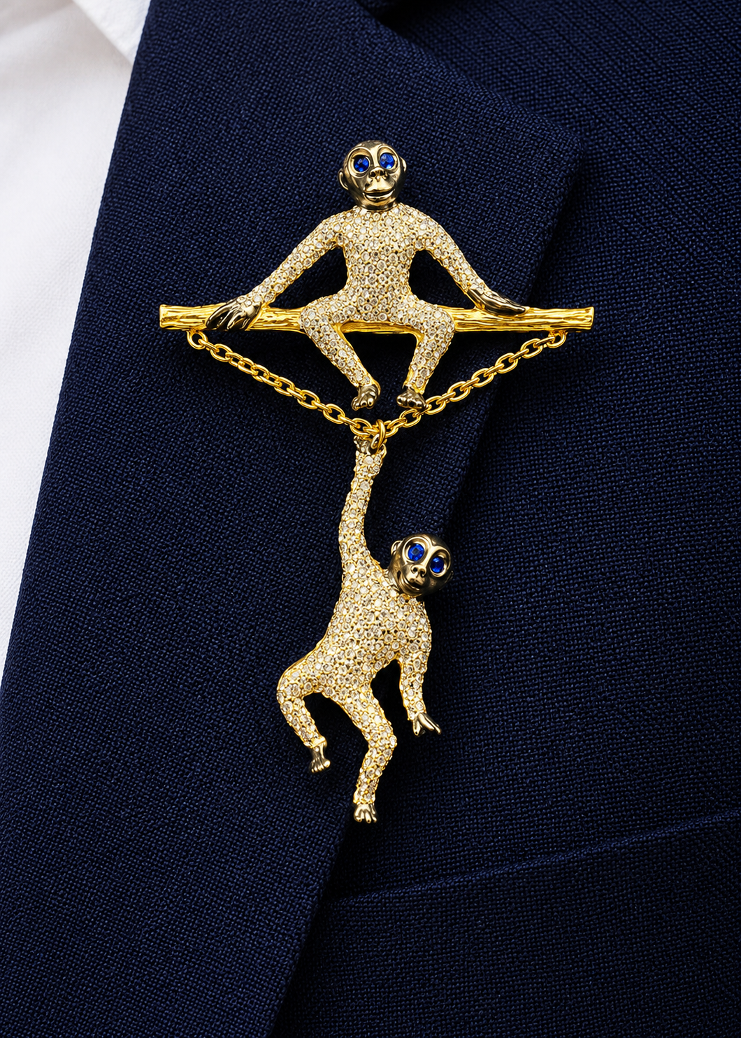 Tree Swinging Monkey Duo Brooch
