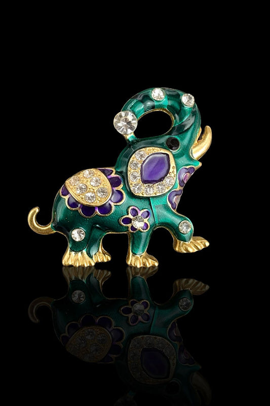 Emerald Festive Elephant Brooch
