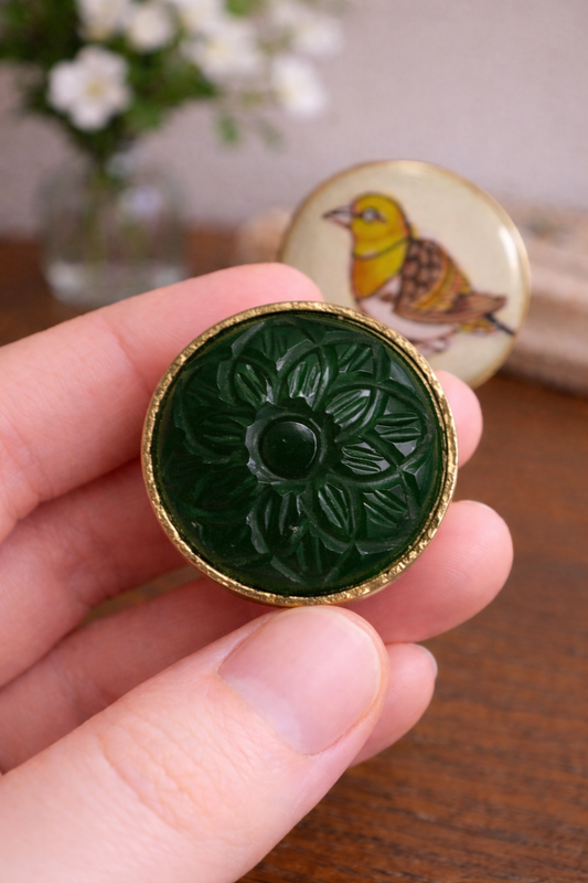 Emerald Carved Floral Bandhgala Button