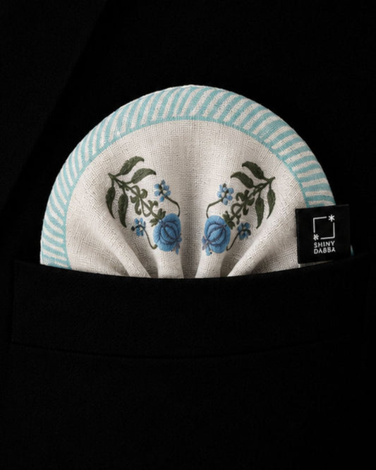 Azure Bloom Pashmina Block Print Pocket Square