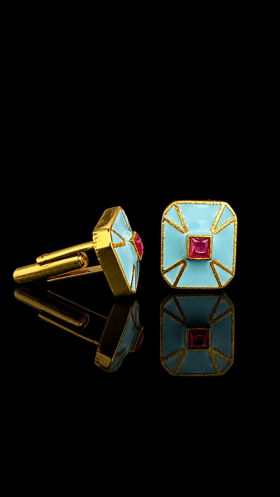 Sky Blue & Ruby Red Geometric Cufflinks