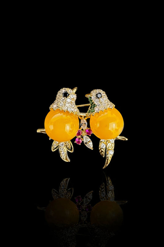 Golden Duet Bird Brooch