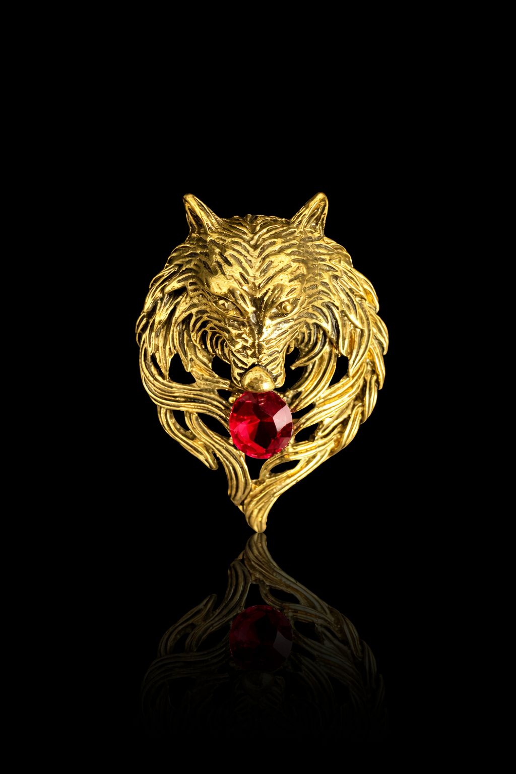 Crimson Wolf Crest Brooch