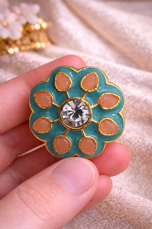 Turquoise Bloom Crystal Bandhgala Button