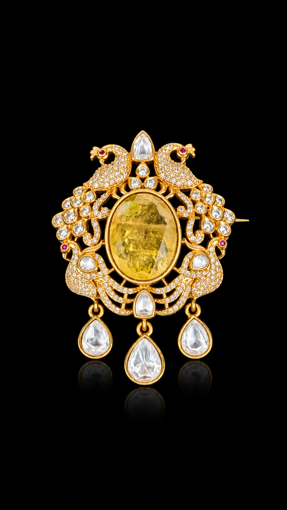 Royal Peacock Crystal Drop Brooch
