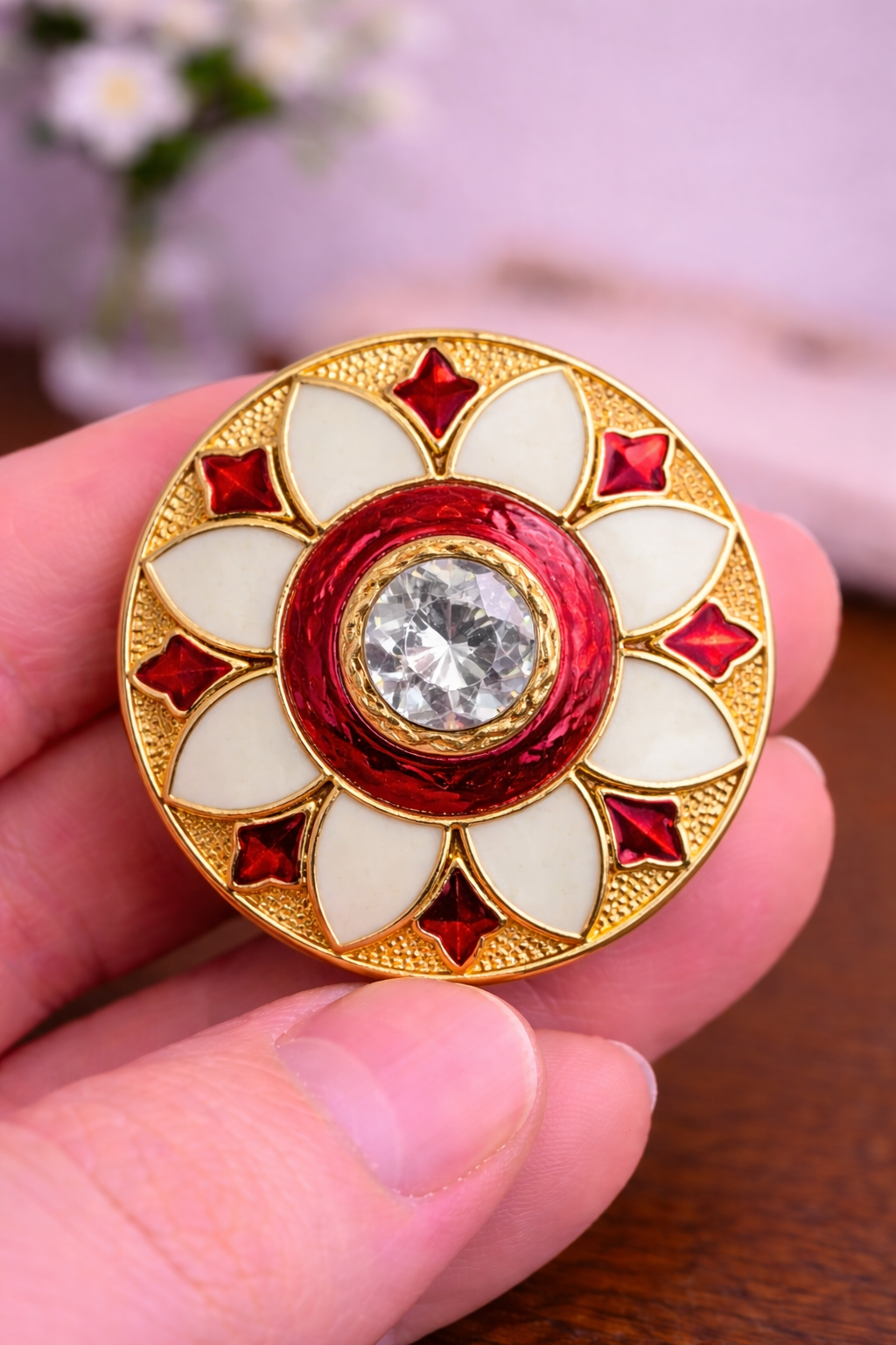 Pista Gulab Floral Bandhgala Button