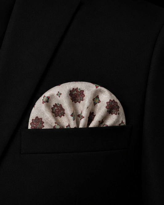 Ivory Bloom Linen Pocket Square