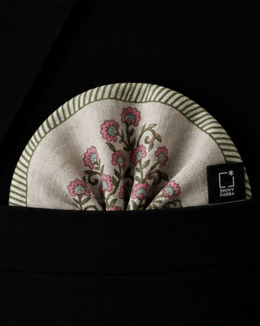 Blossom Border Pashmina Block Print Pocket Square