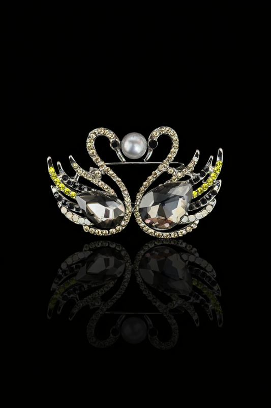 Twin Swan Pearl Brooch