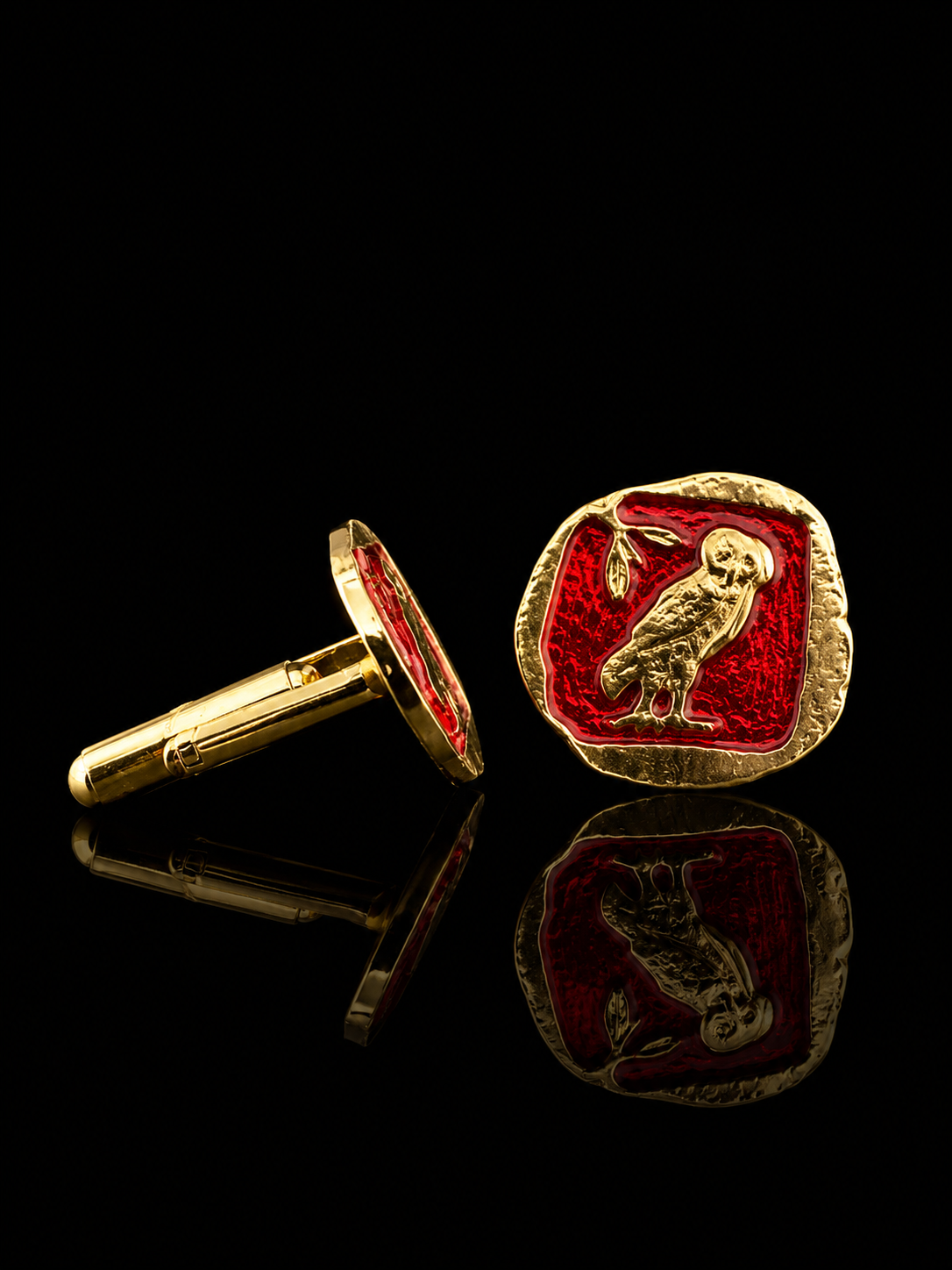 Royal Owl Gold & Red Cufflinks