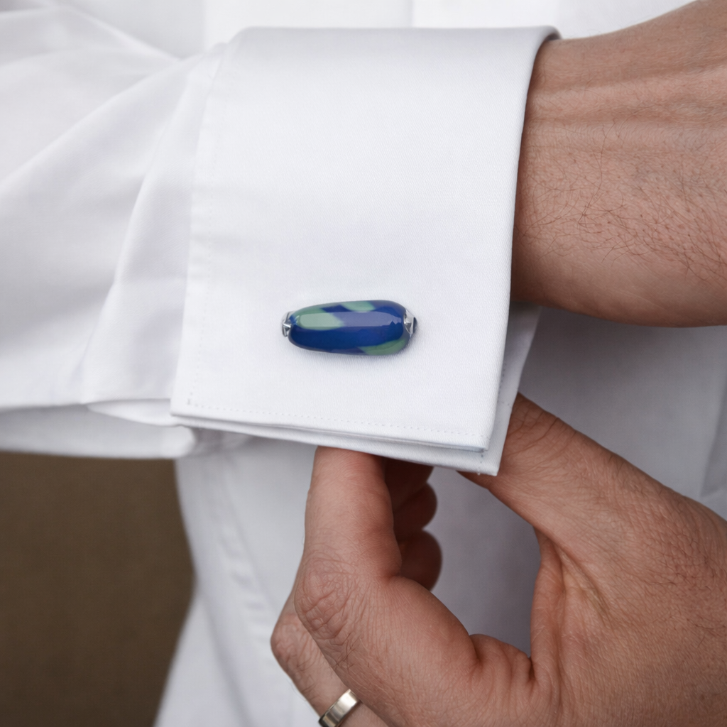 Blue Pottery Teardrop Cufflinks
