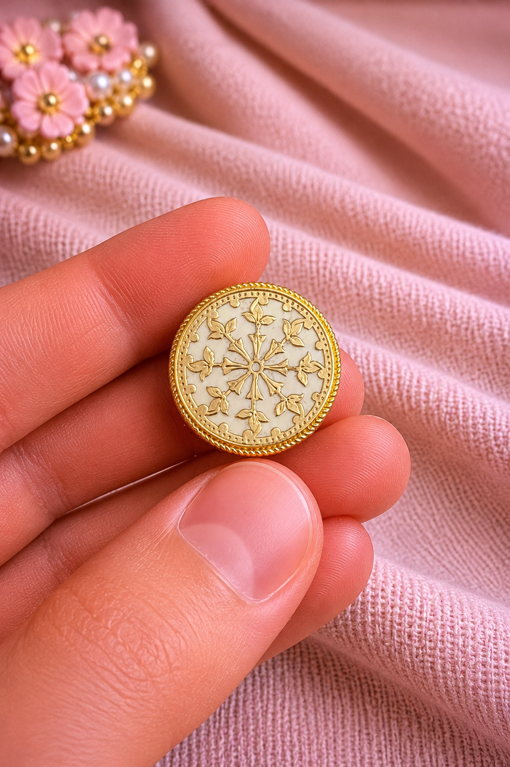 Crimson Bloom Bandhgala Button