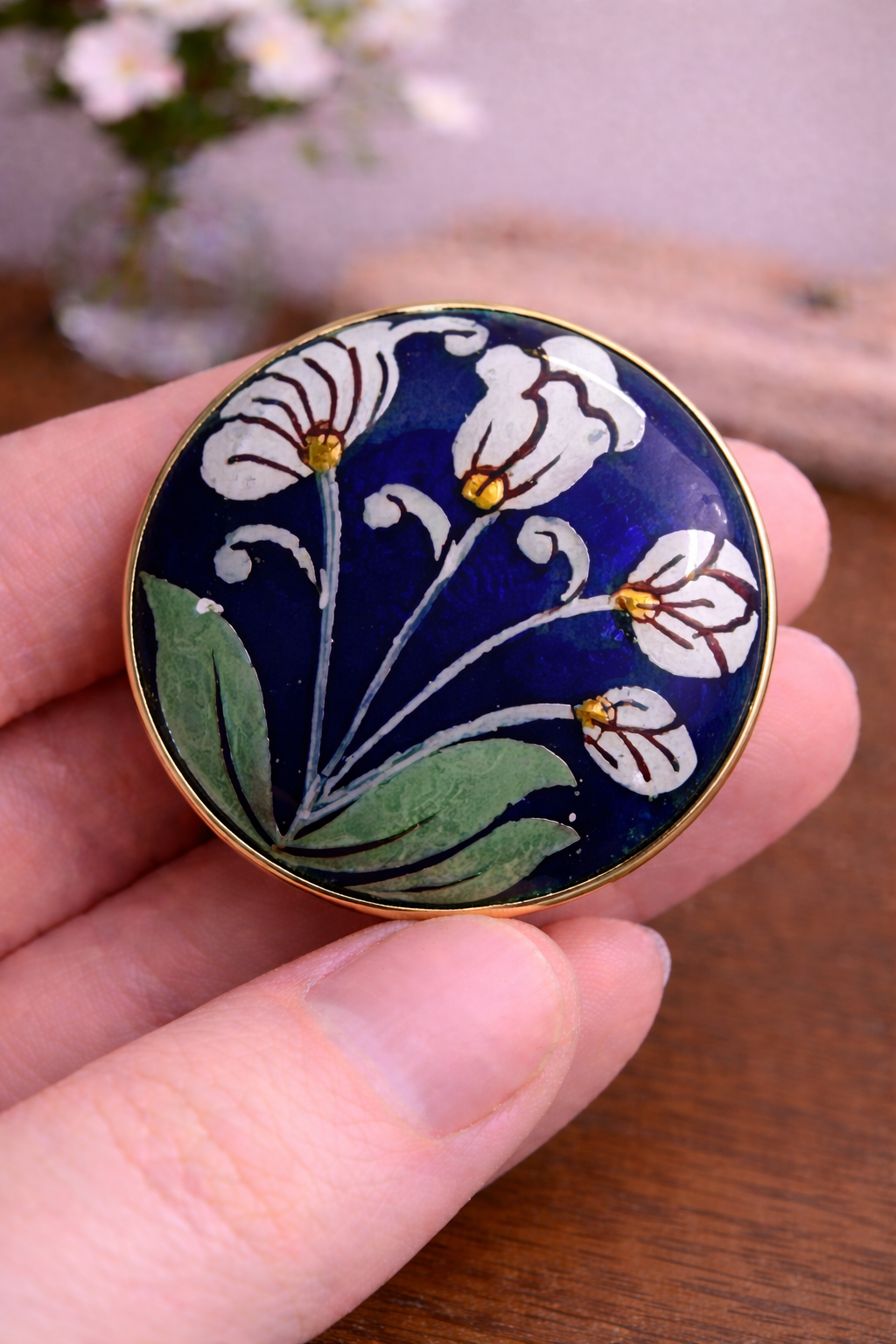Midnight Ivory Bloom – Hand-Painted Bandhgala Button
