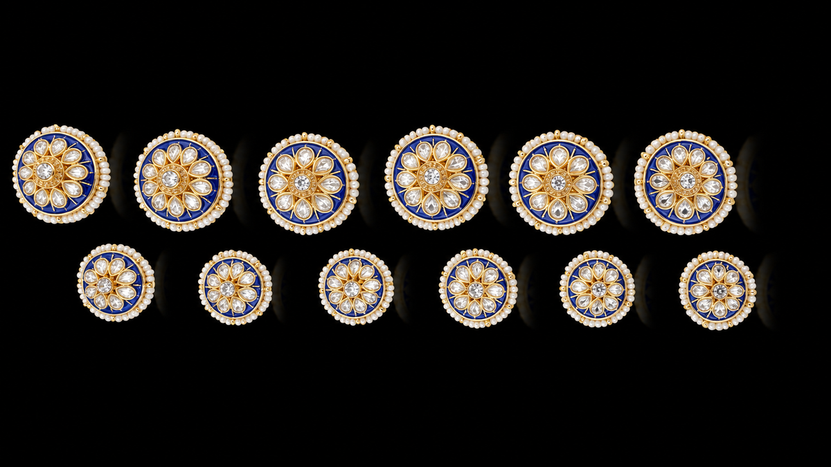 Royal Blue Pearl Floral Bandhgala Button