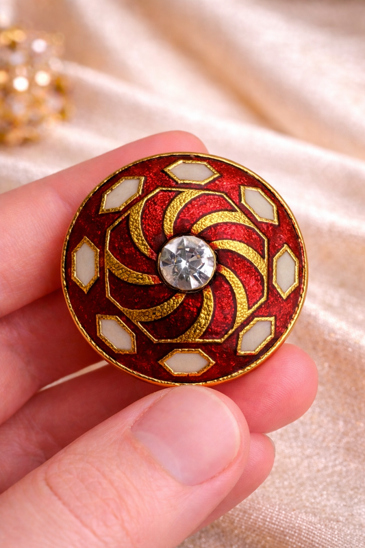 Crimson Vortex Stone Bandhgala Button