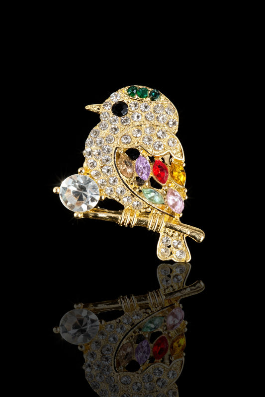 Golden Songbird Crystal Brooch
