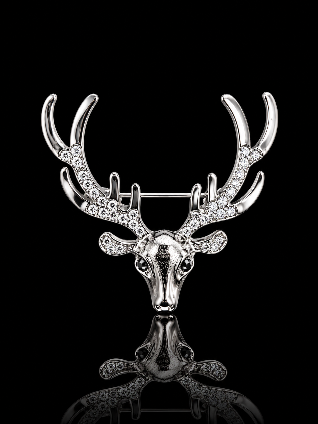 Royal Crystal Deer Head Brooch
