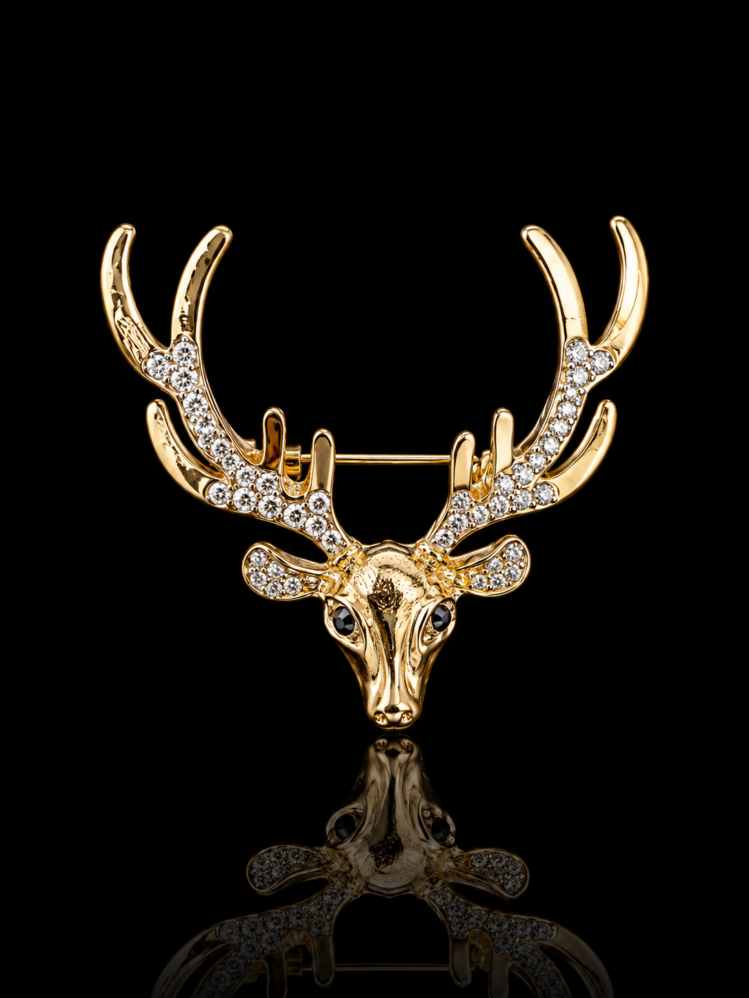 Royal Crystal Deer Head Brooch