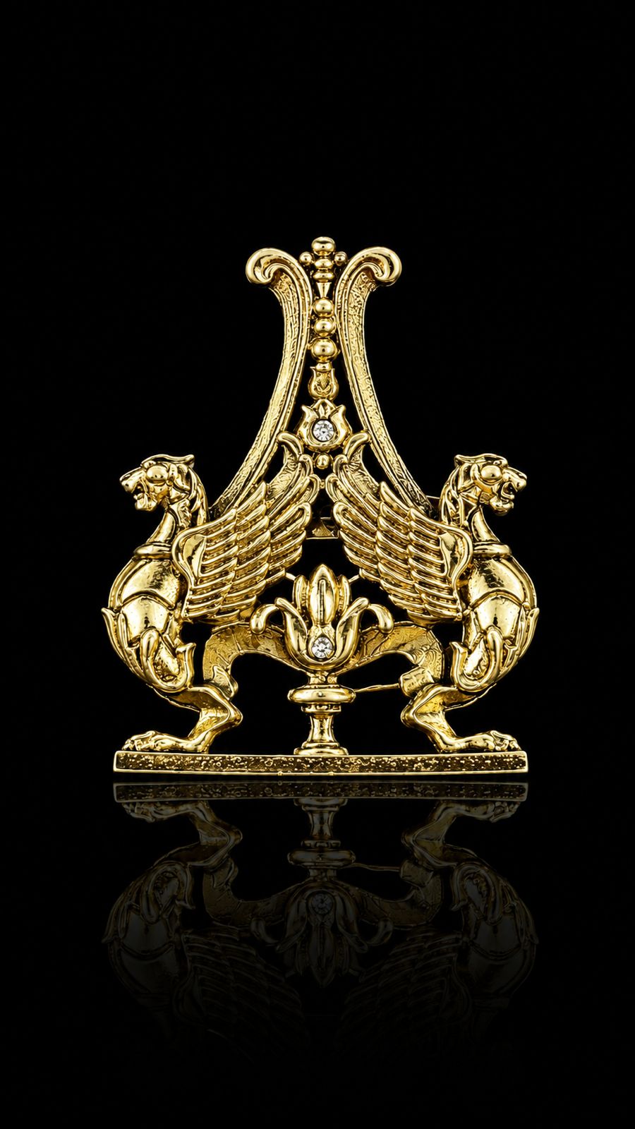 Twin Griffin Lyre Brooch
