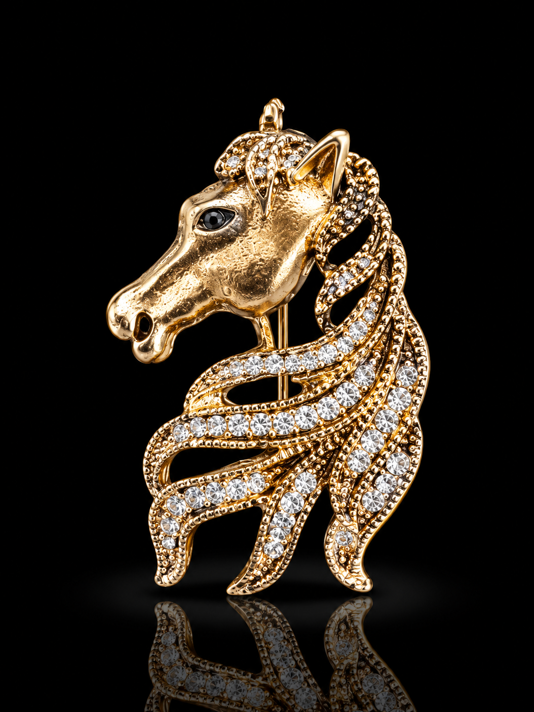 Royal Crystal Horse Head Brooch