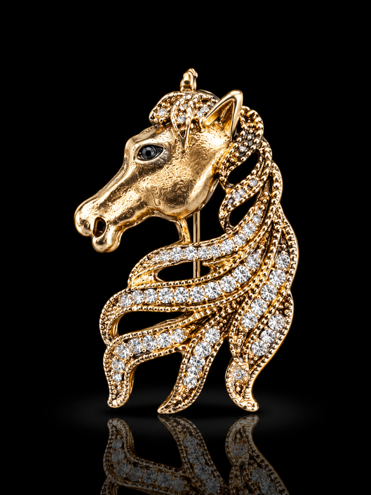 Royal Crystal Horse Head Brooch