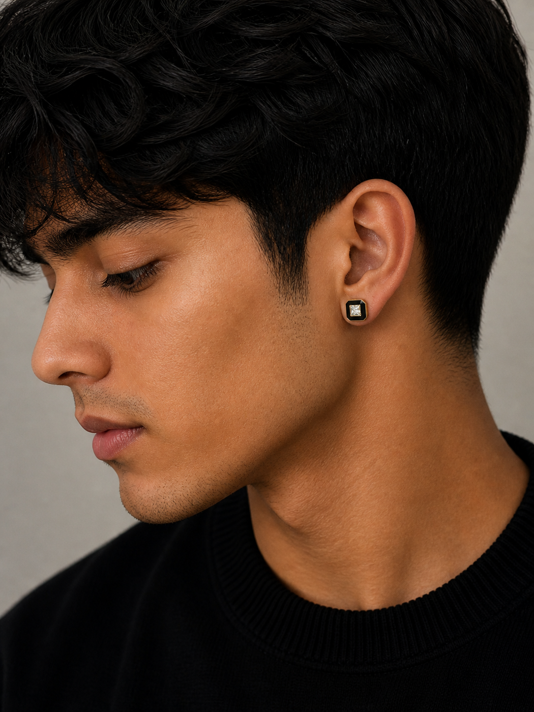 Noir Square Solitaire Stud Earrings