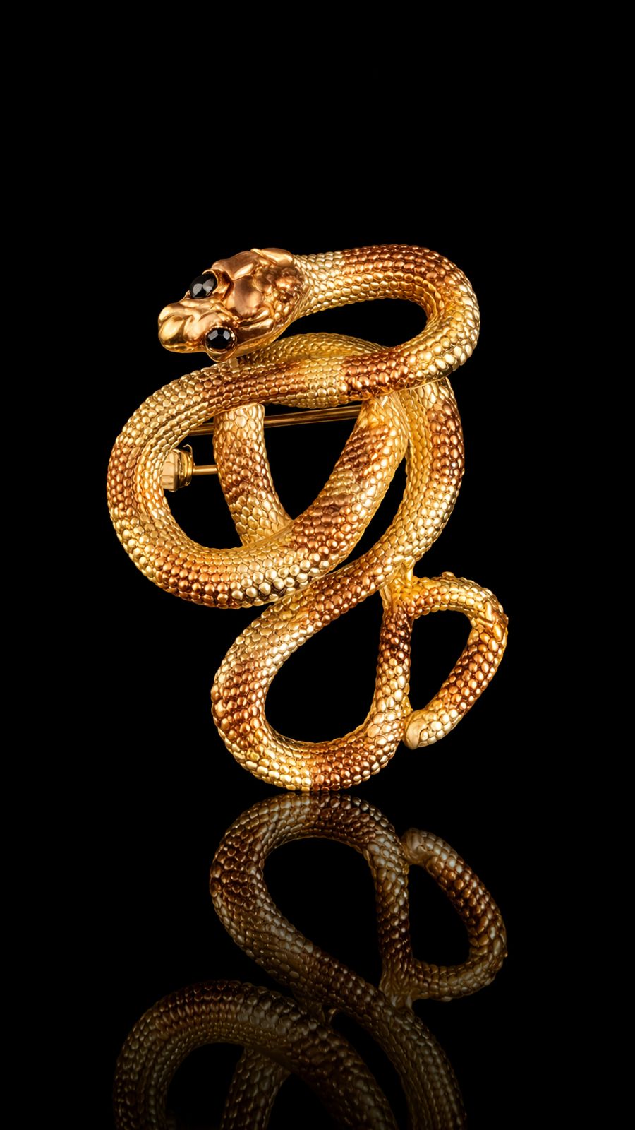 Golden Coil Serpent Brooch