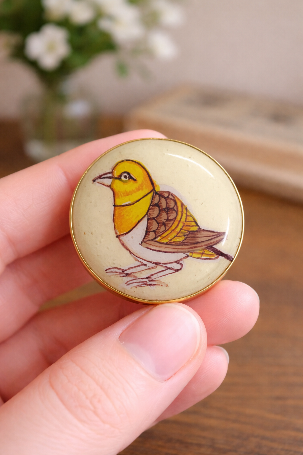 Golden Sparrow – Hand-Painted Bandhgala Button